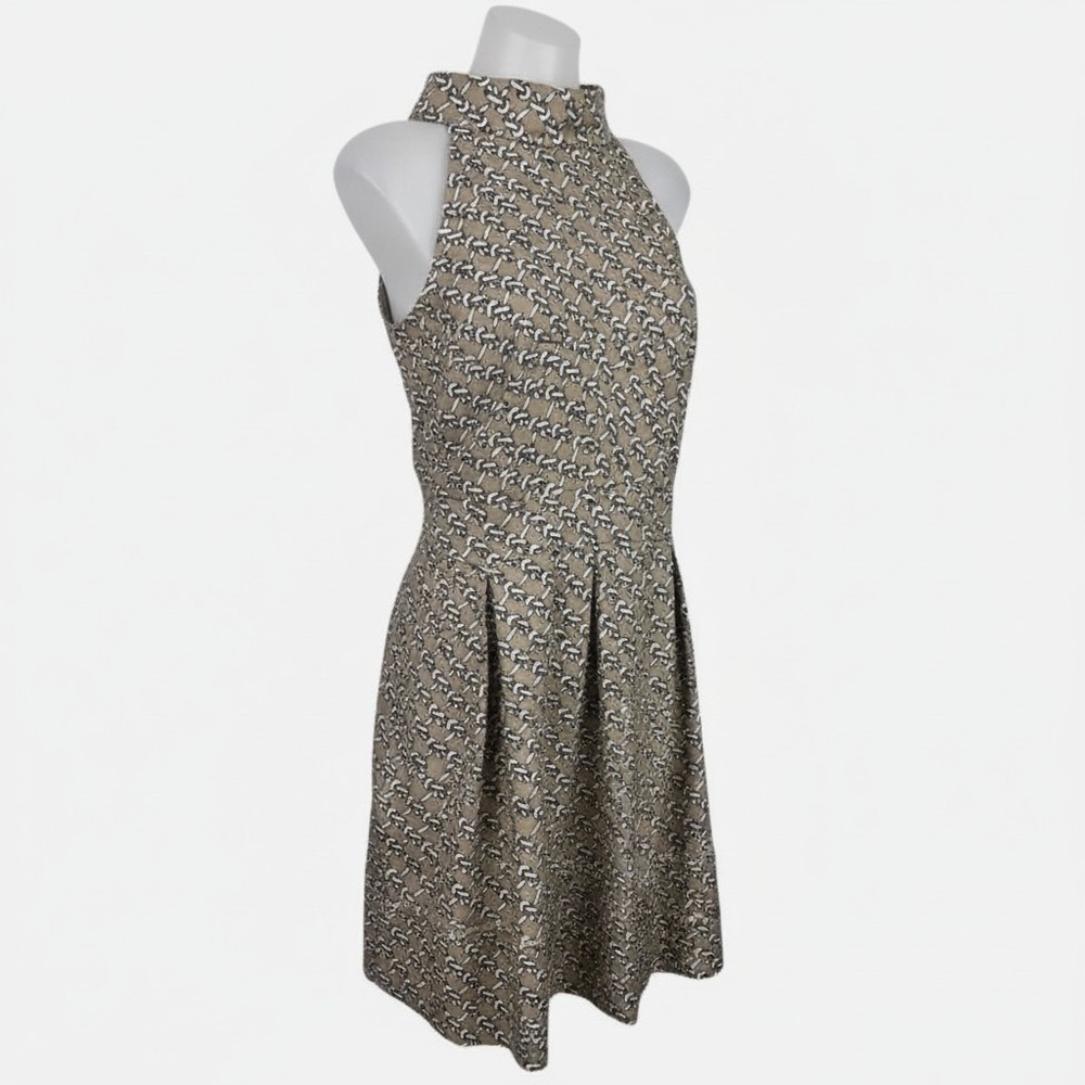 Jessica Simpson Tan Chain Link Halter Neck Pleated A-Line Dress with Pockets 10 - Picture 2 of 8